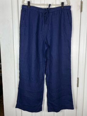 Vineyard Vines 100% Linen Navy Wide Leg Pull On Pants Sz L